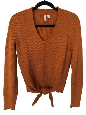 Anthropologie - Moth - Rib Knit Tie Front Sweater - Rust - XS